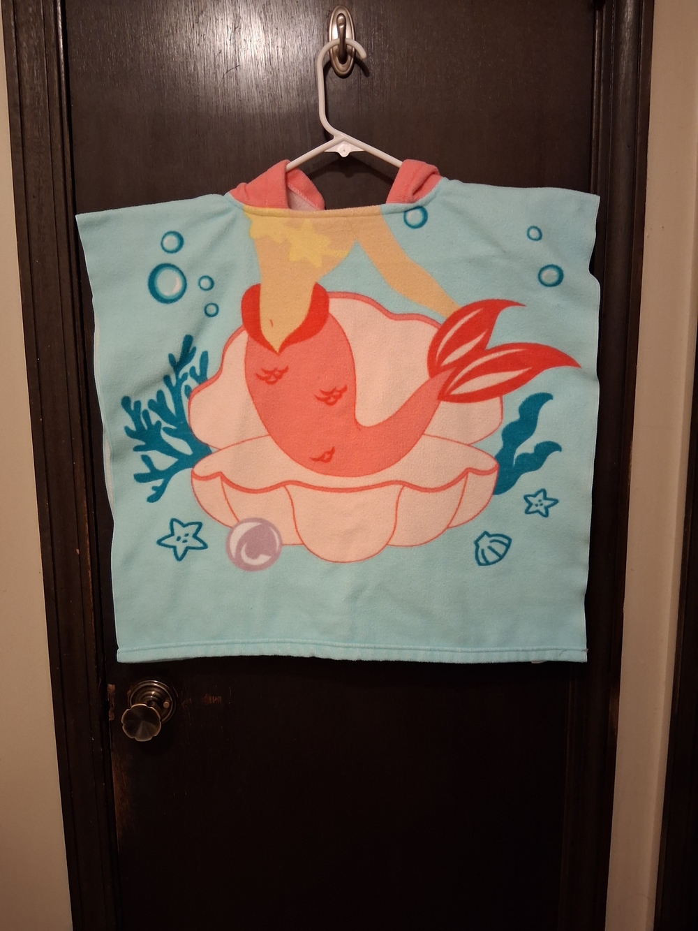 Kids Mermaid Hooded Towel Poncho - Aqua & Coral